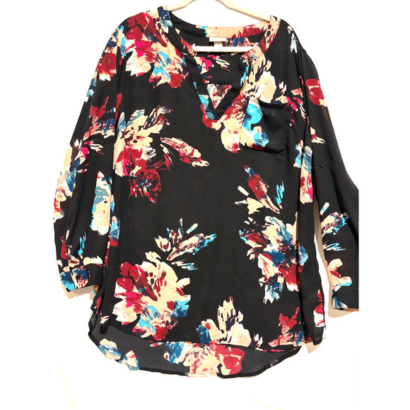 Ava & Vic Floral Artsy watercolor plus sz 2x Womens Top Career Whimsigoth comfy - Picture 1 of 8